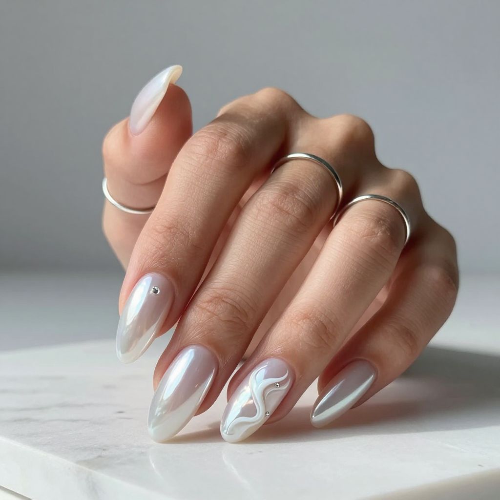 White Chrome Nail Ideas 7