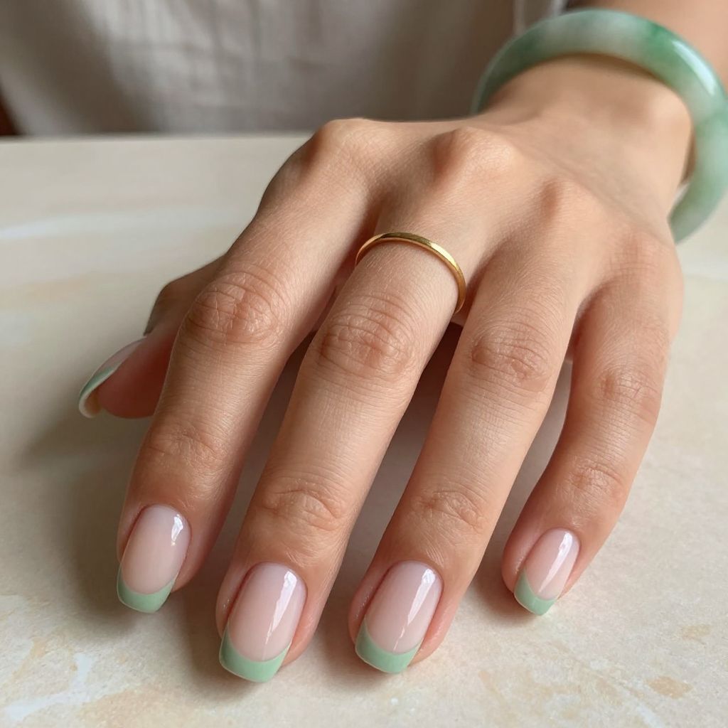 French tip coffin nails with colored edges