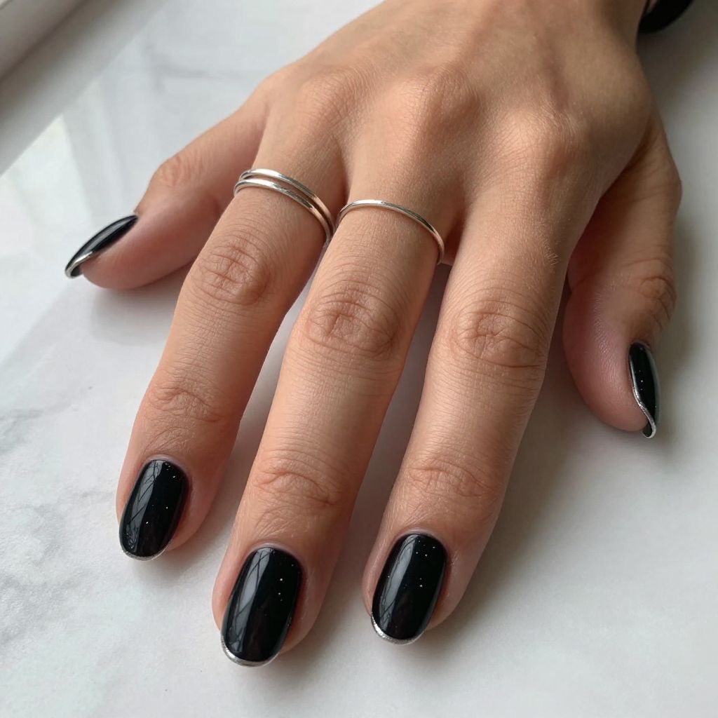Black coffin nails with a high shine finish