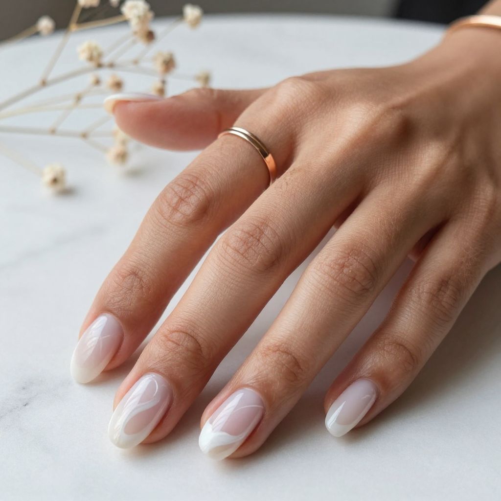 Milky white coffin nails with soft dimension