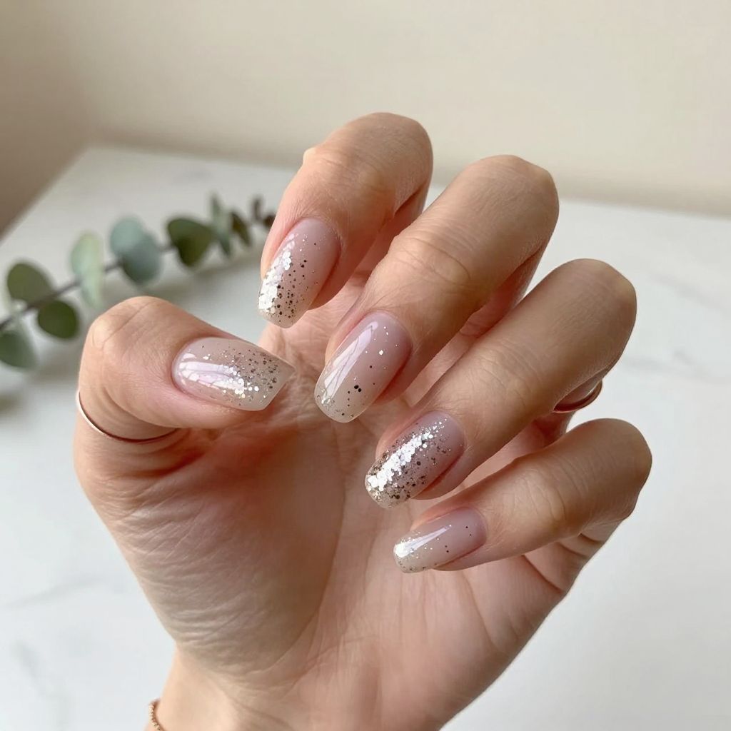 Clear coffin nails with floating glitter