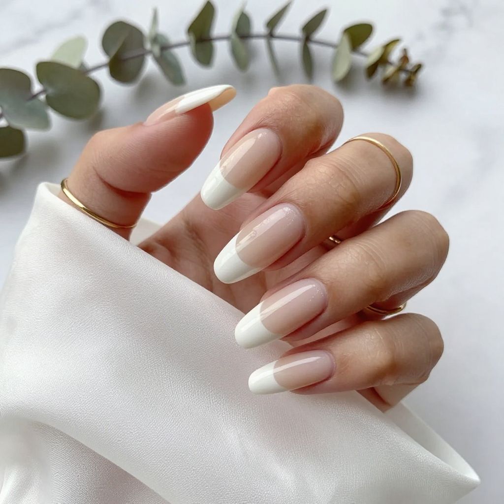 Nude and white ombré coffin nails