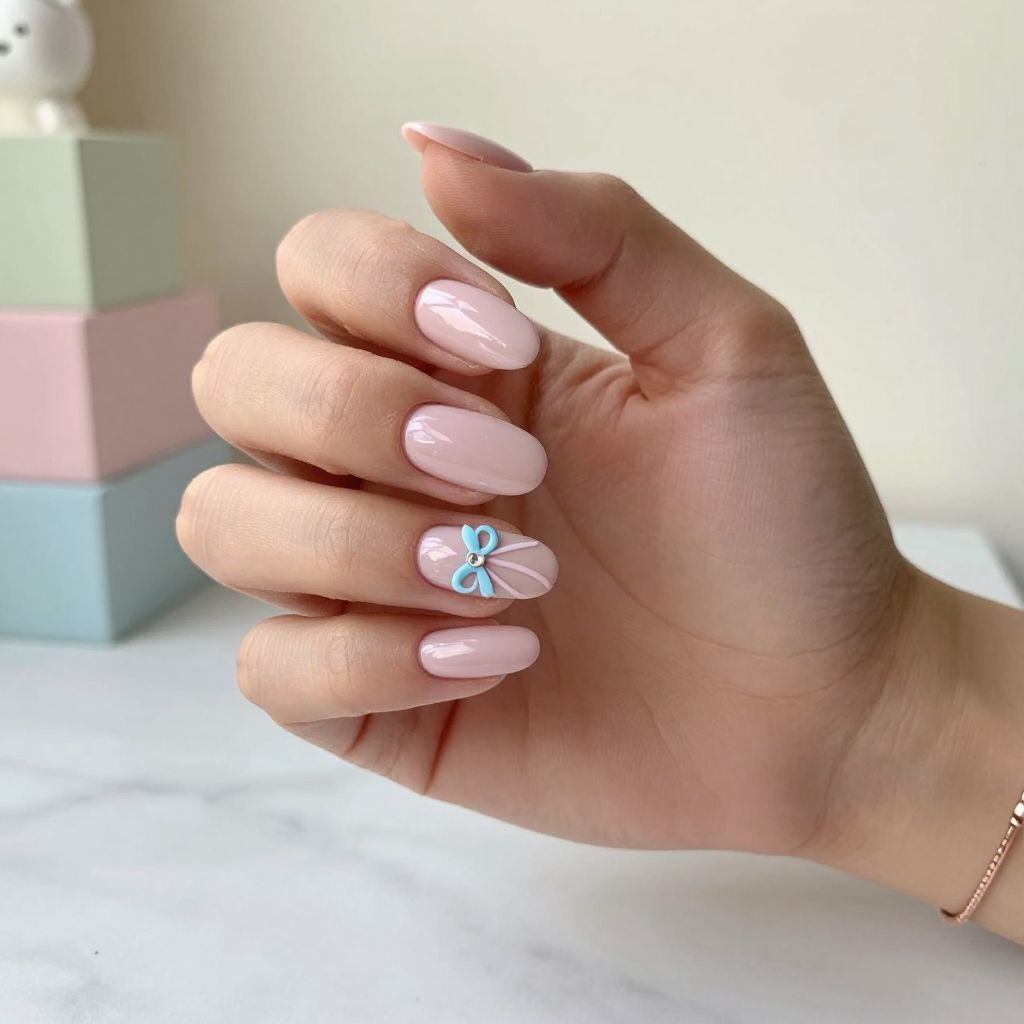 Pink Bow Accent Nails