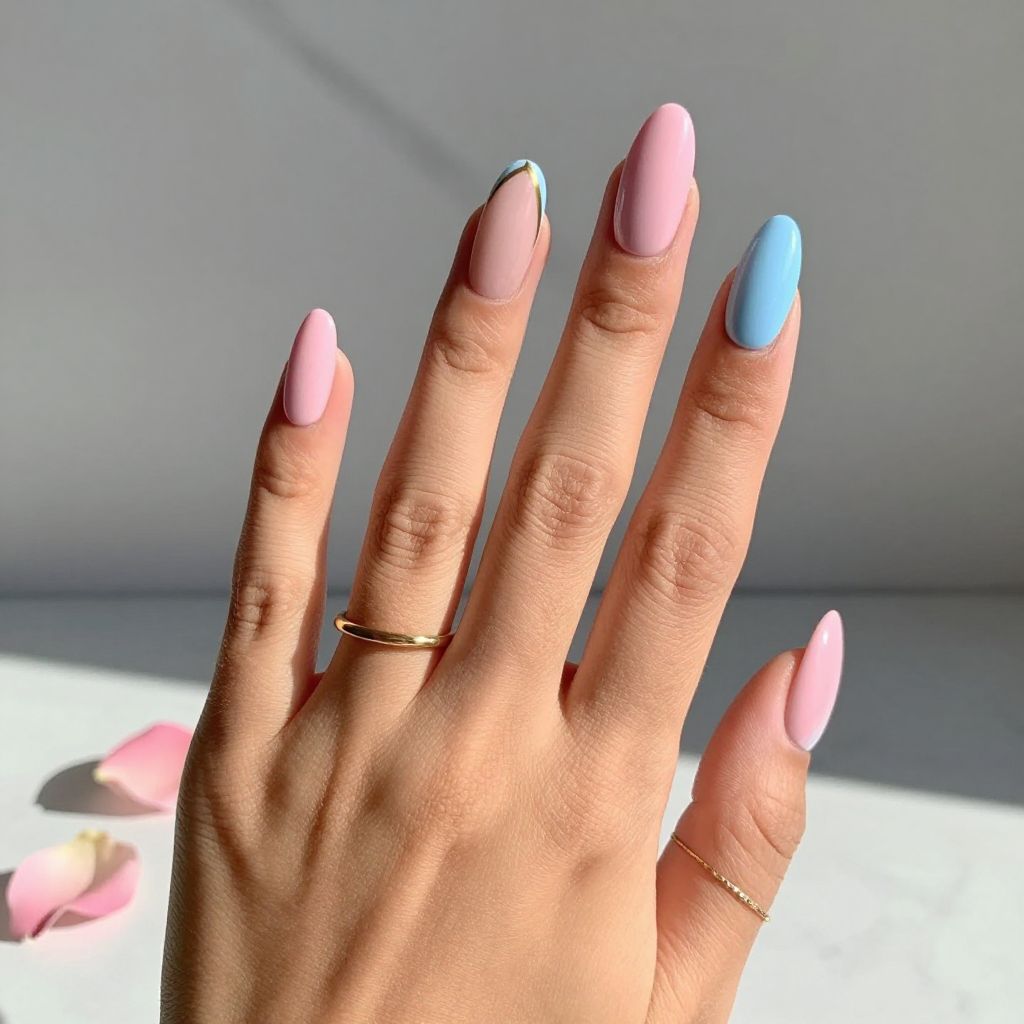 Half Pink, Half Blue Split Nails