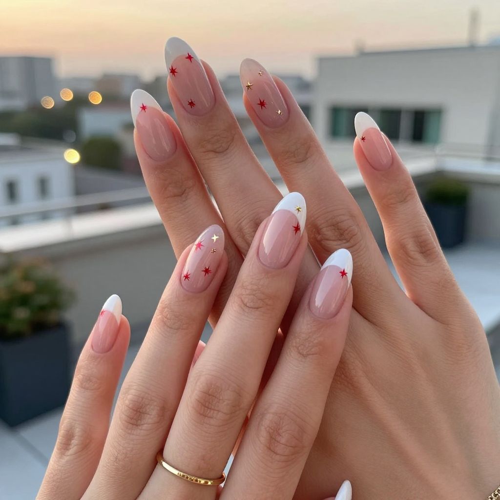 July Nail Ideas Red White and Gold Firework Tips