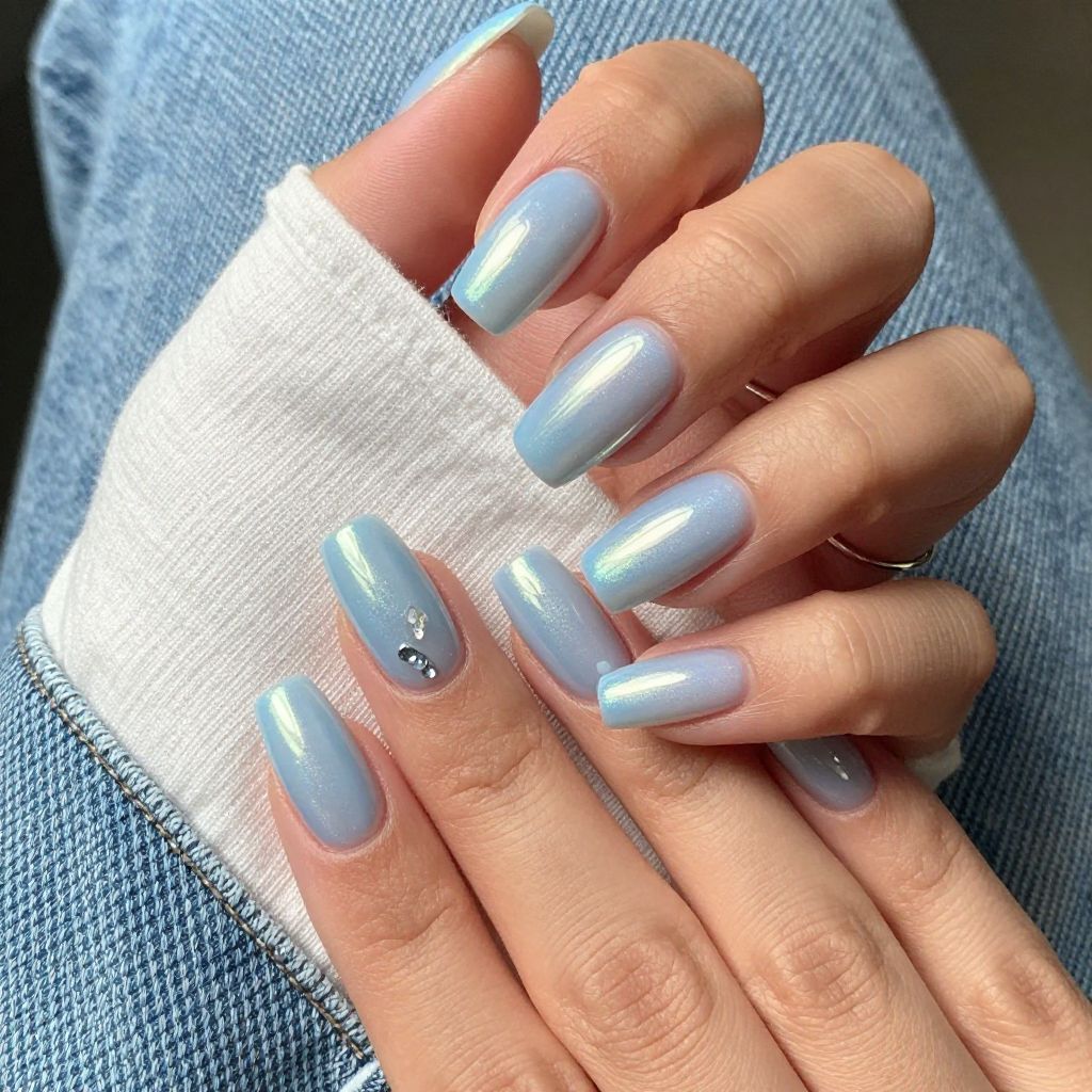 July Nail Ideas Blueberry Milk Chrome