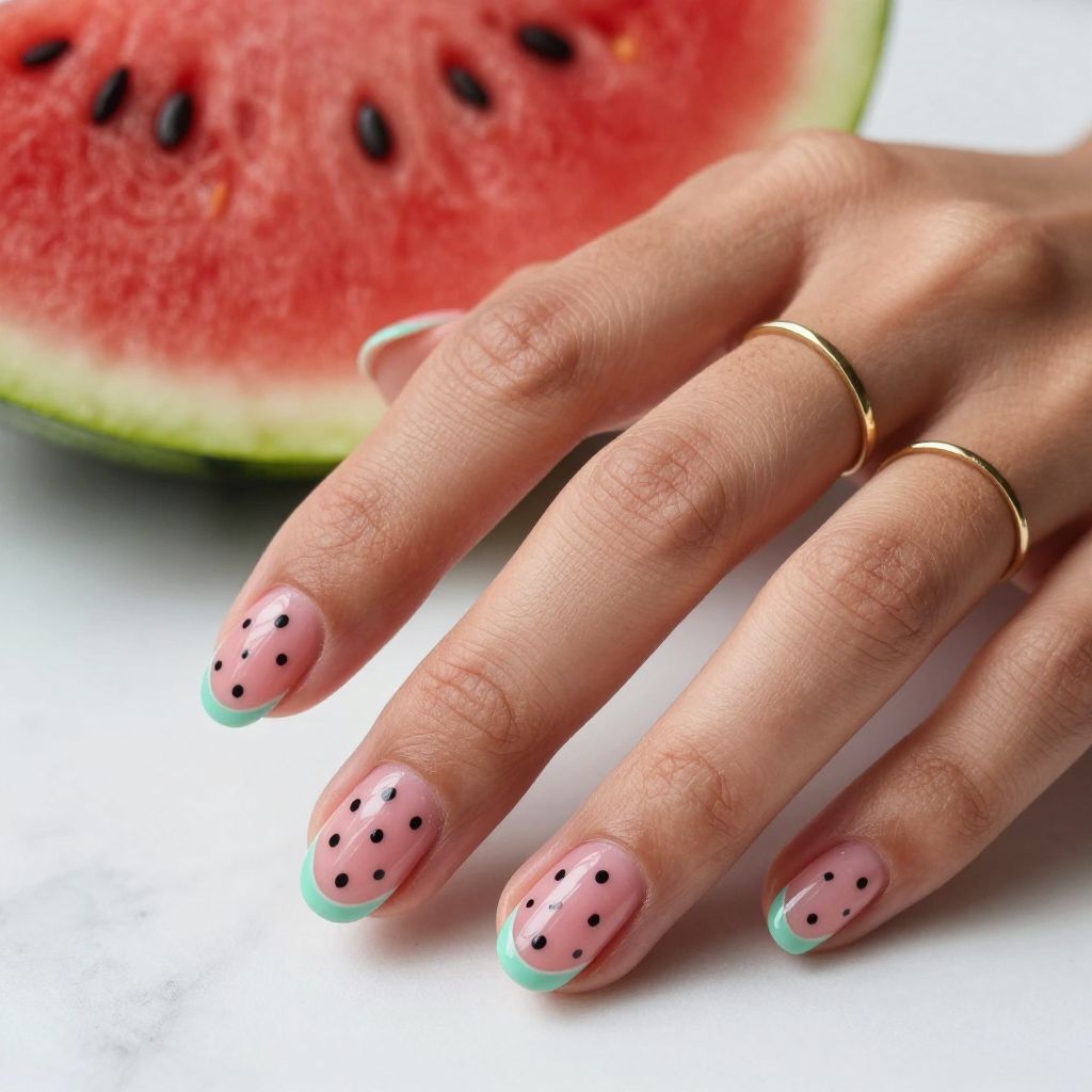 July Nail Ideas Watermelon Glow Accents