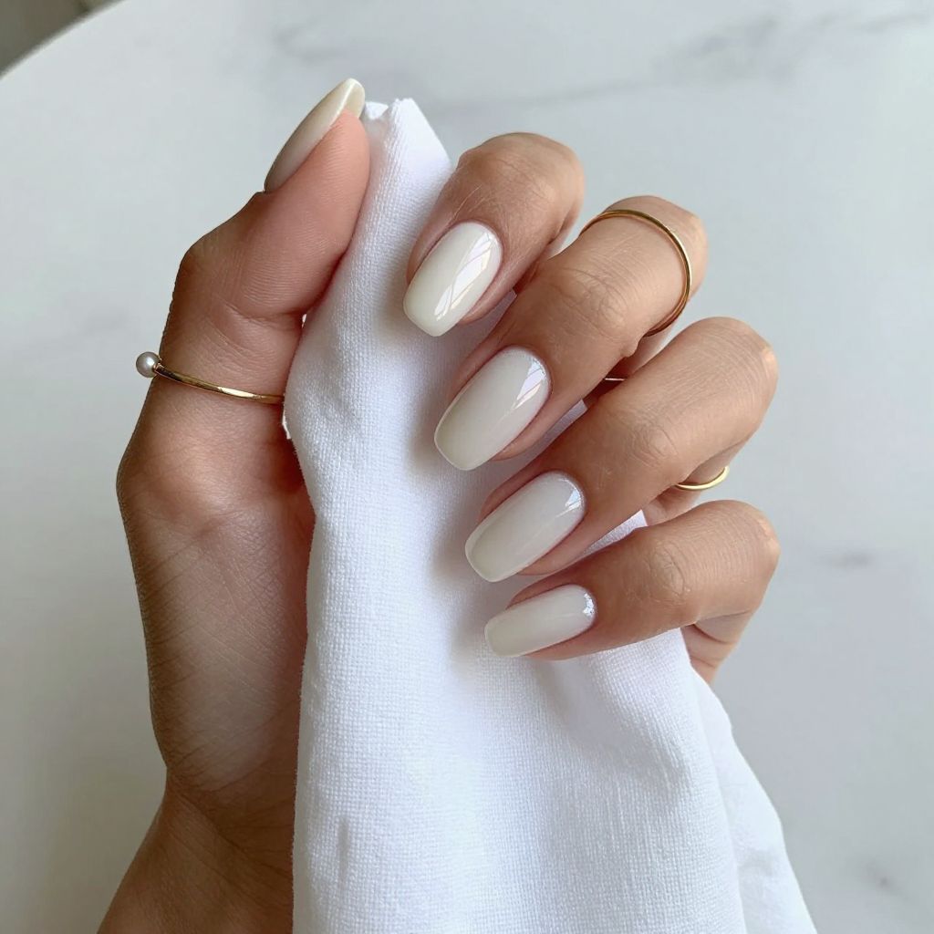 Milky White Almond Nails