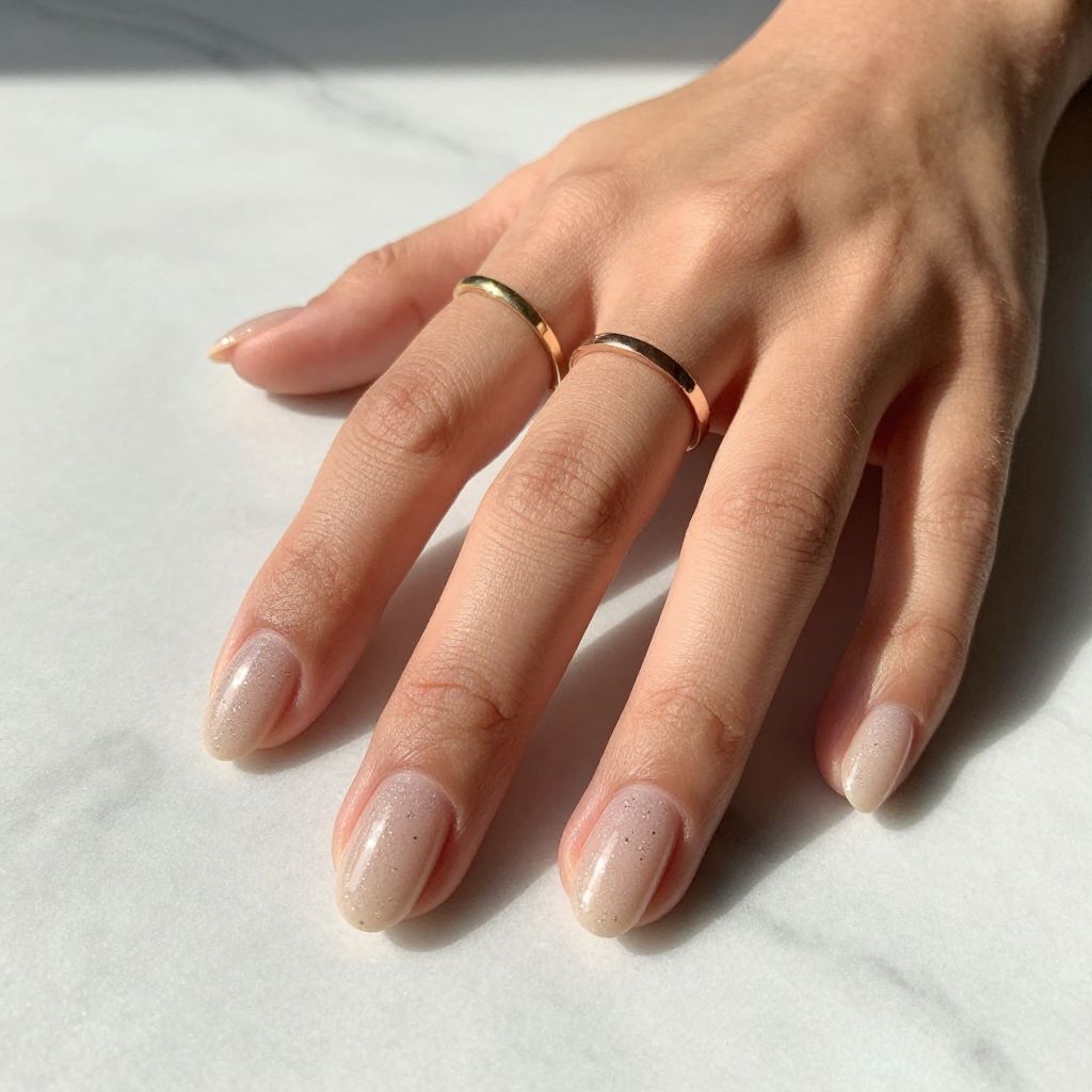 Soft Glitter Nude Nails