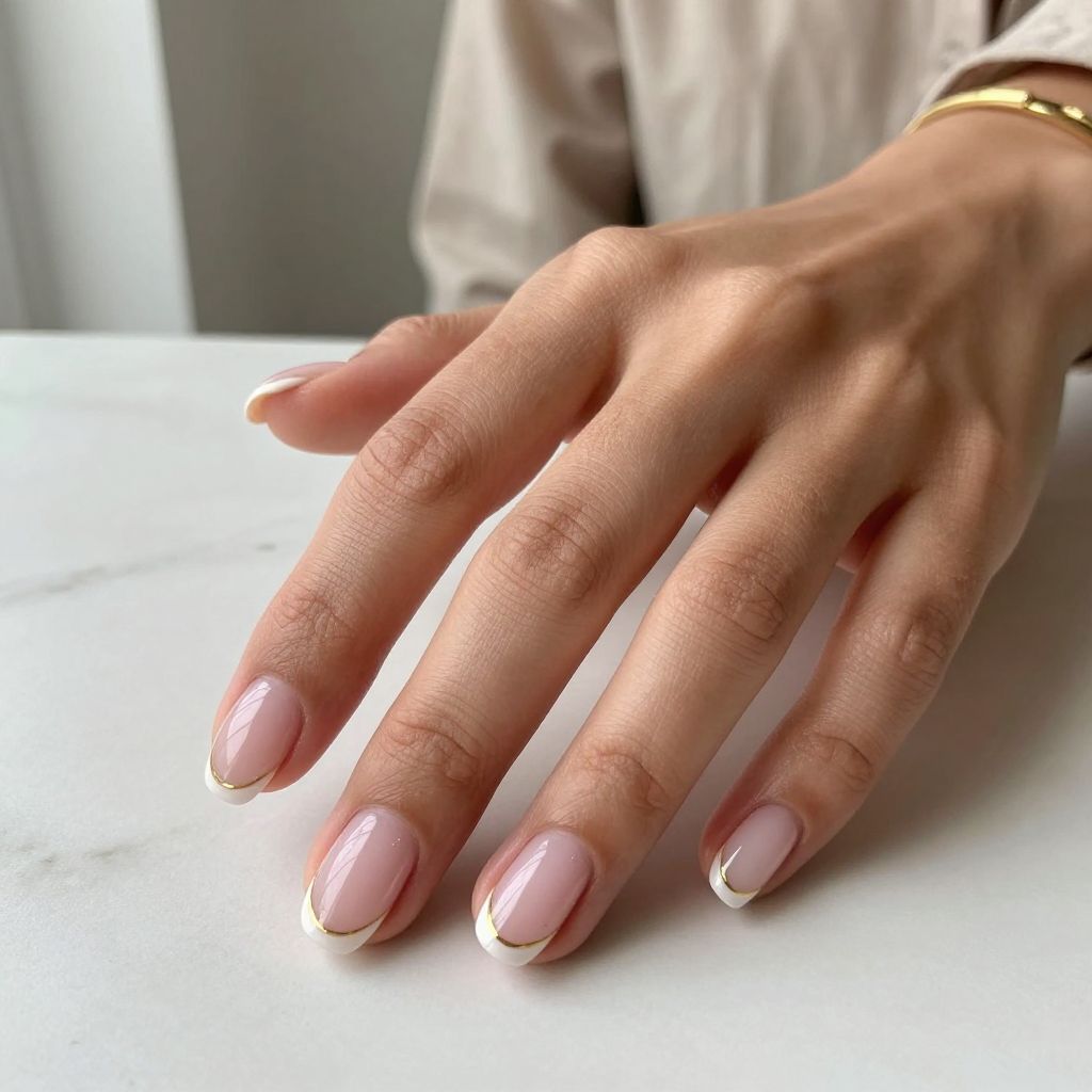 French Tips with Thin Gold Lines