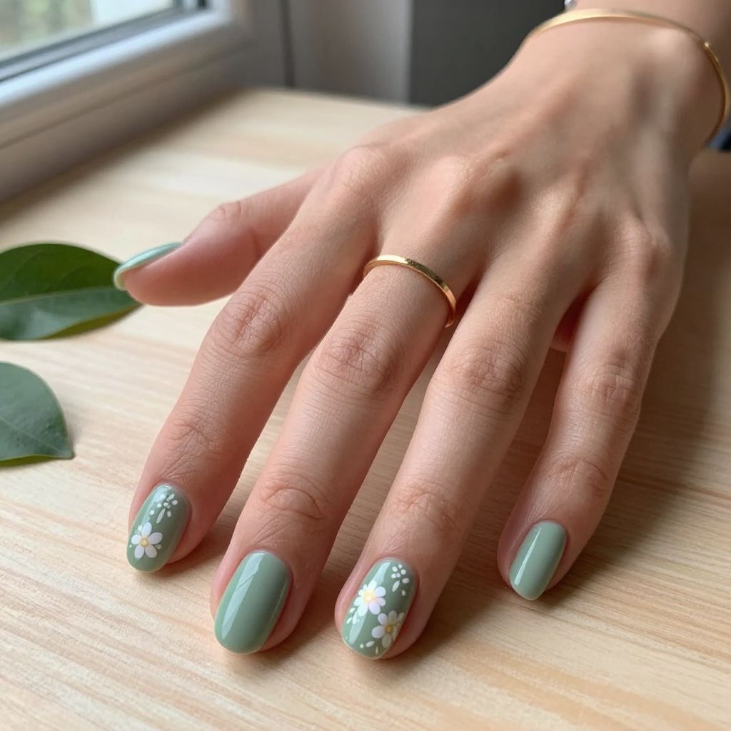 Green Garden Floral Nails