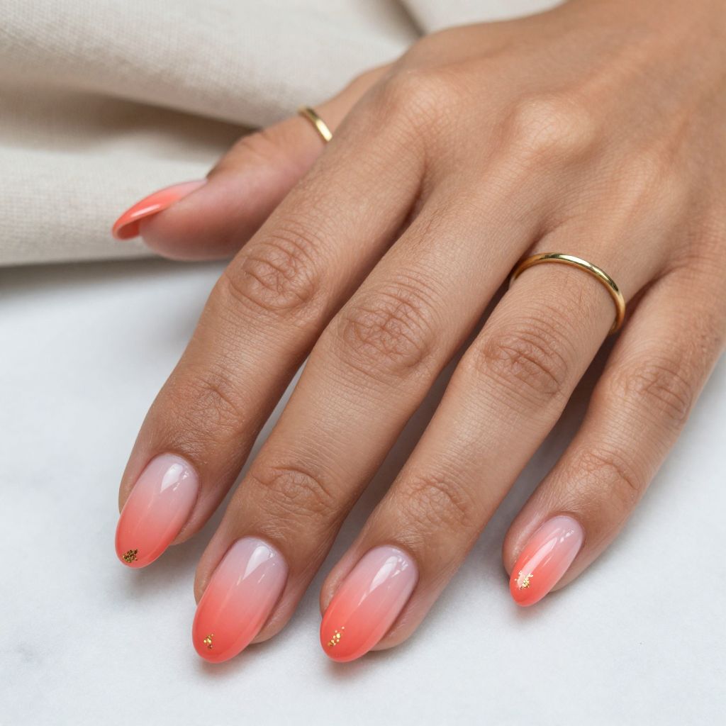 Coral Ombre Coffin Nails
