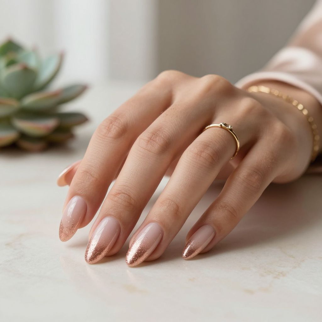 Rose Gold Glitter Almond Nails