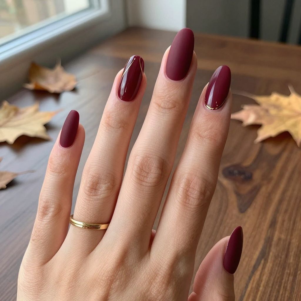 Matte Burgundy Coffin Nails