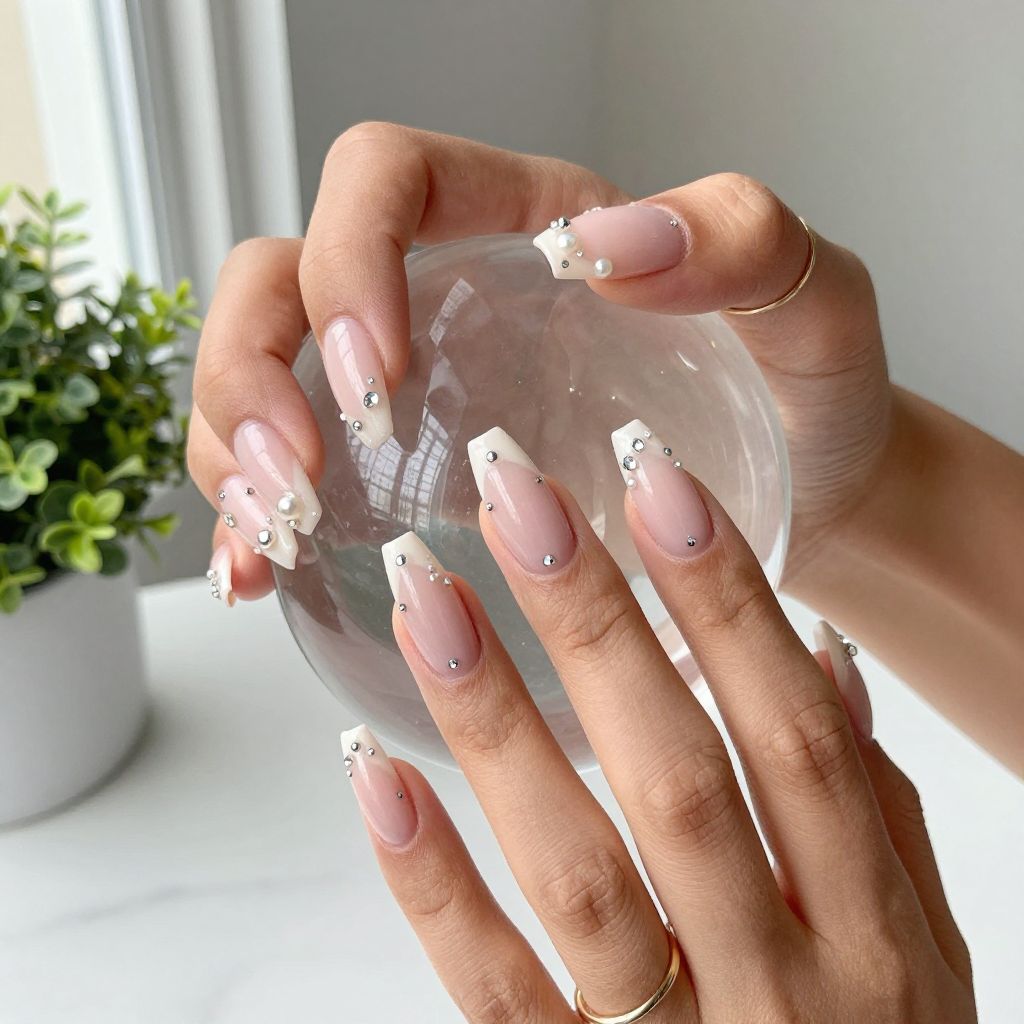 Crystal Accent Coffin Nails