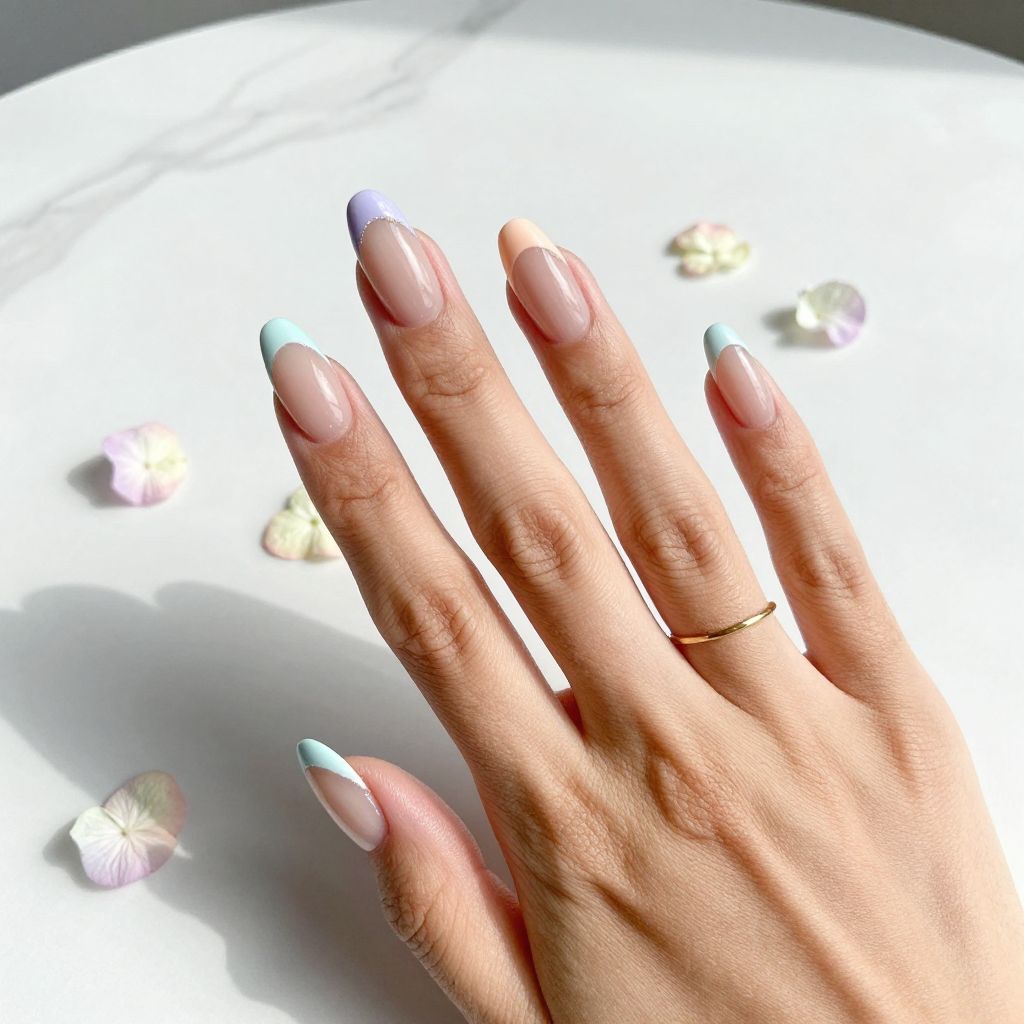 Pastel French Coffin Nails