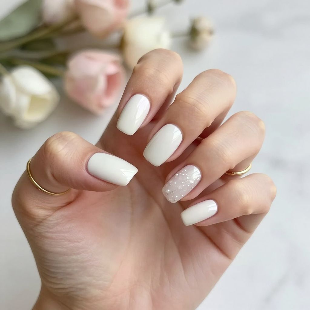 Milky White Coffin Nails