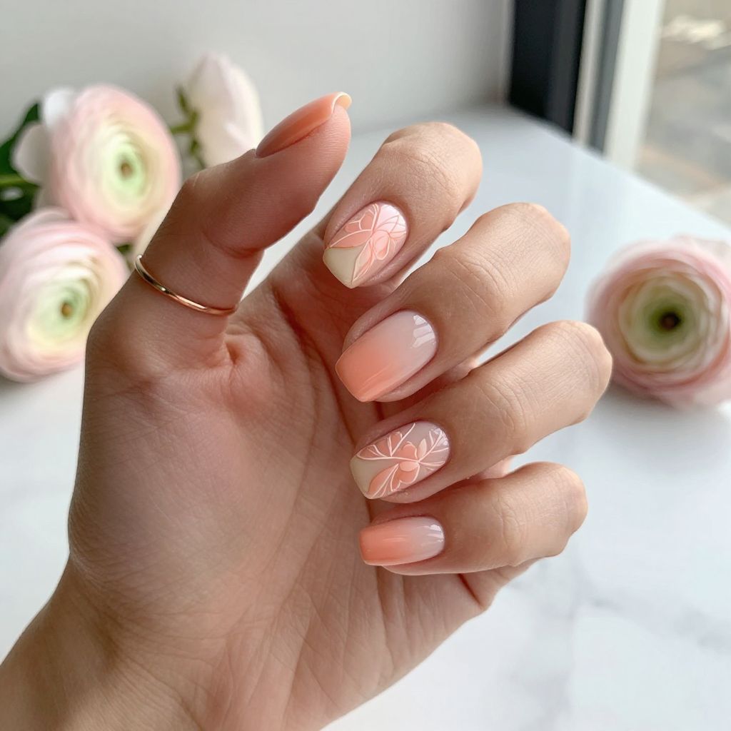 Coral petal short oval nails for March