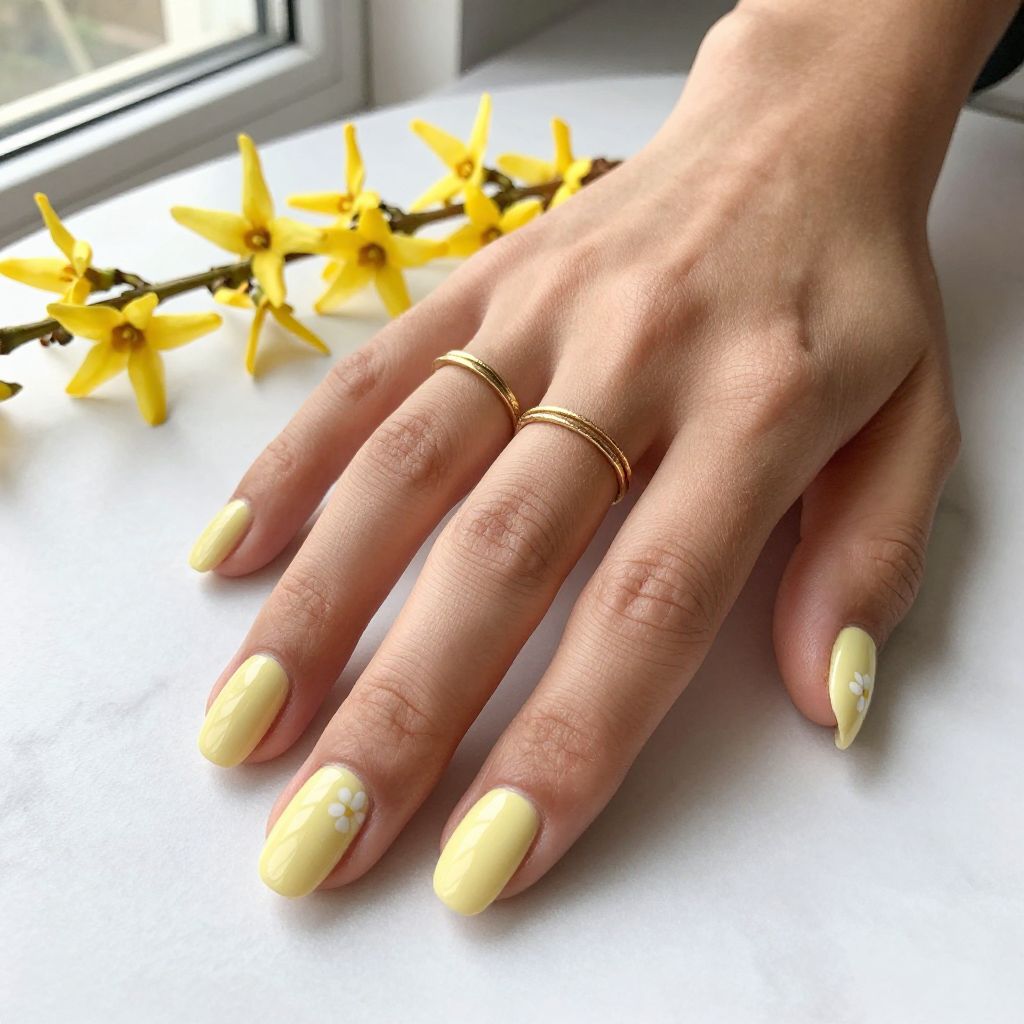 Pale yellow gloss nails for March