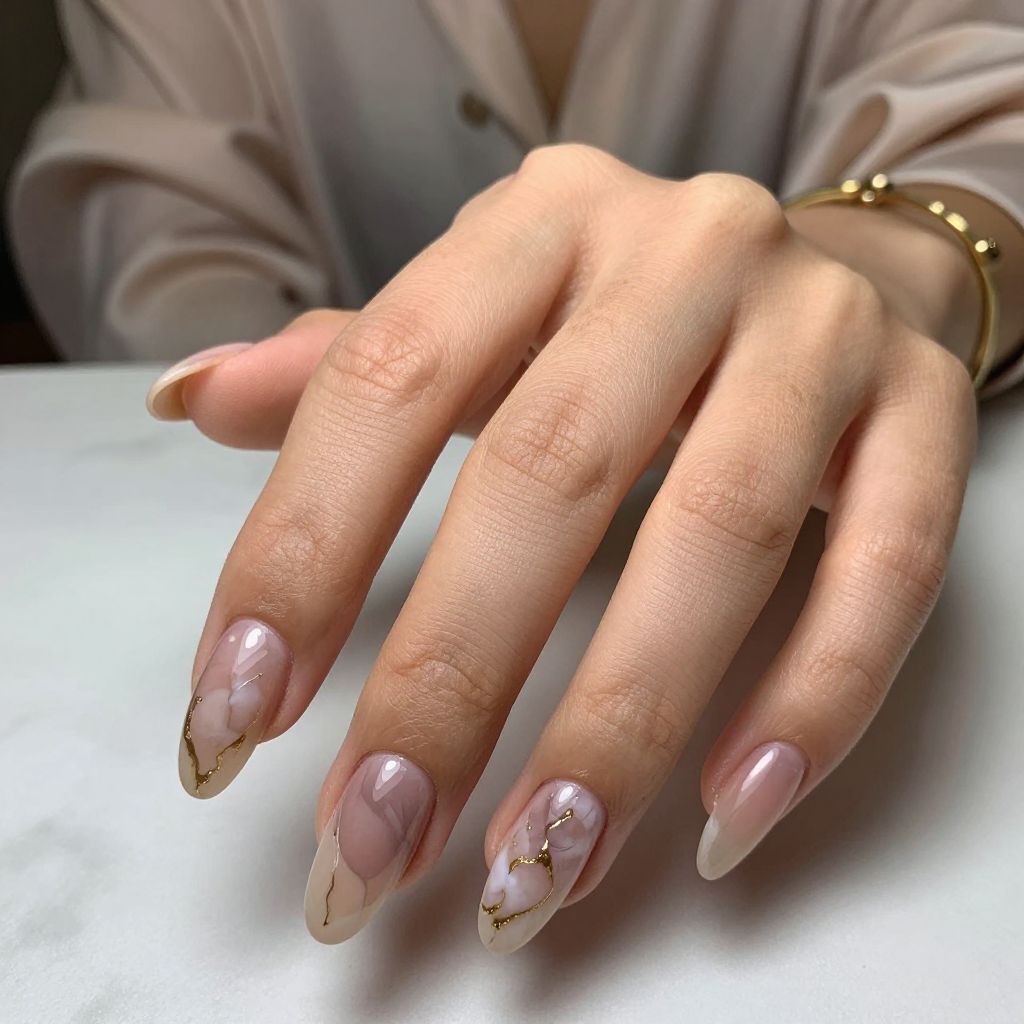 Smoky rose marble nails for March