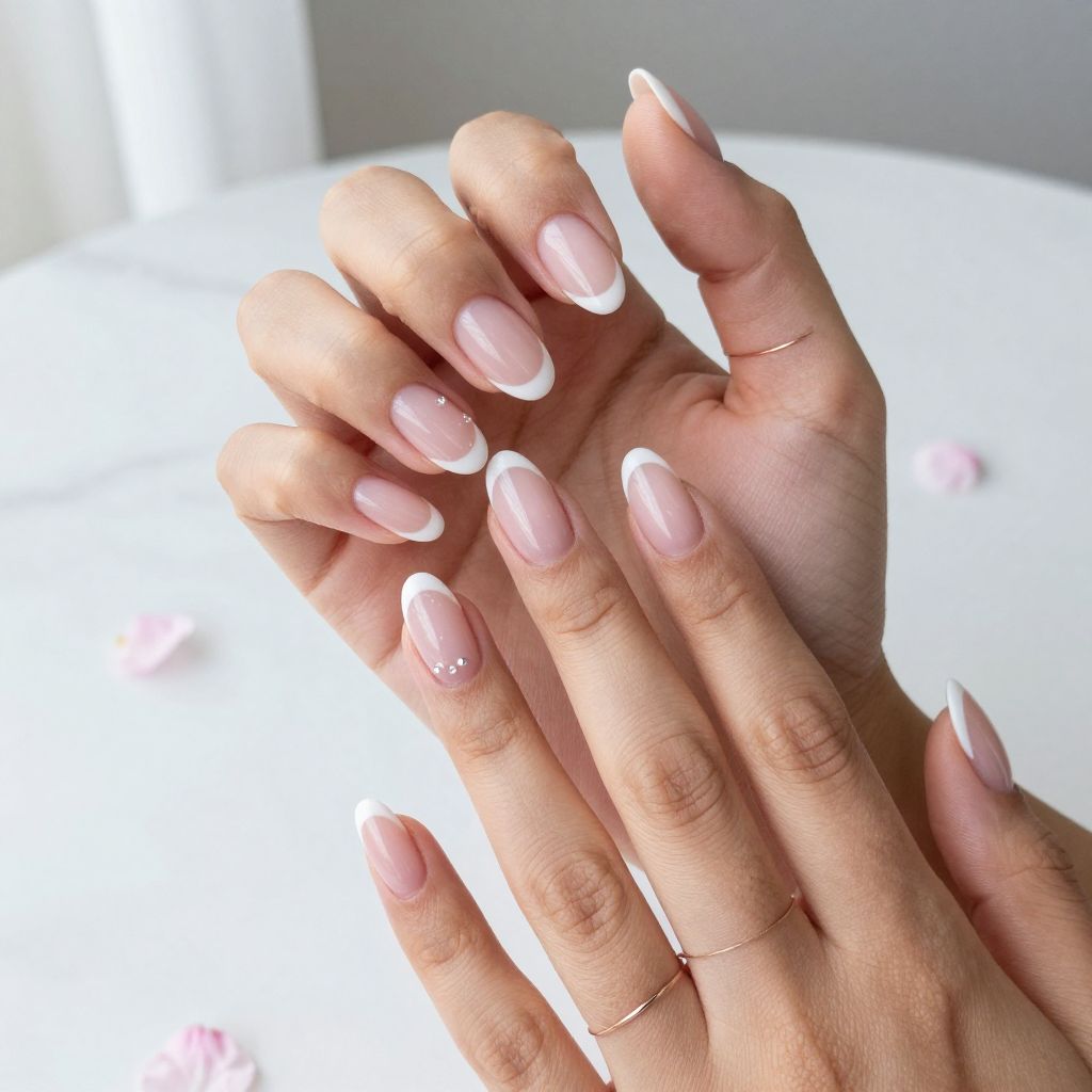 Sheer blush French tip nails for March