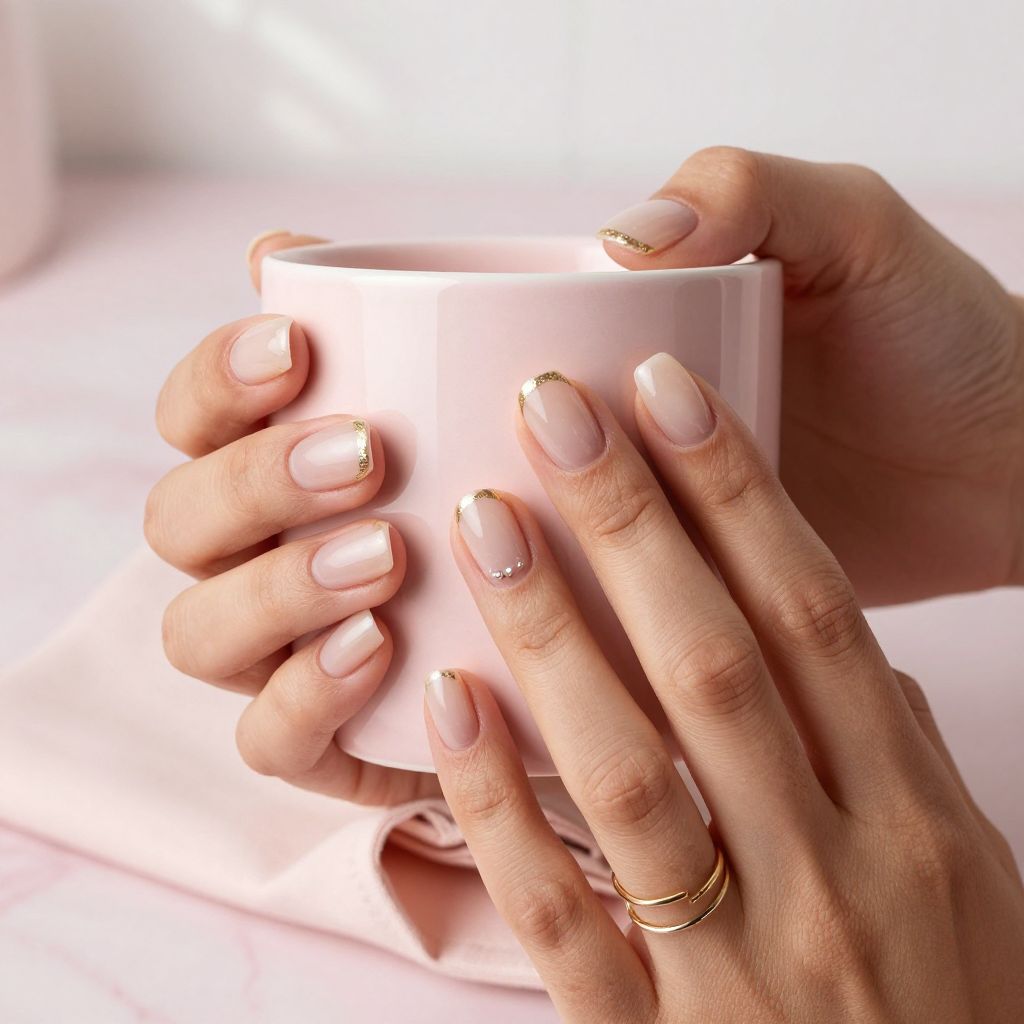 Milky peach jelly nails for March