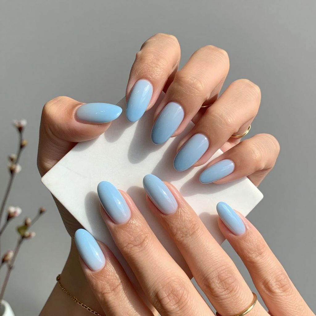Blue sky gradient nails for March