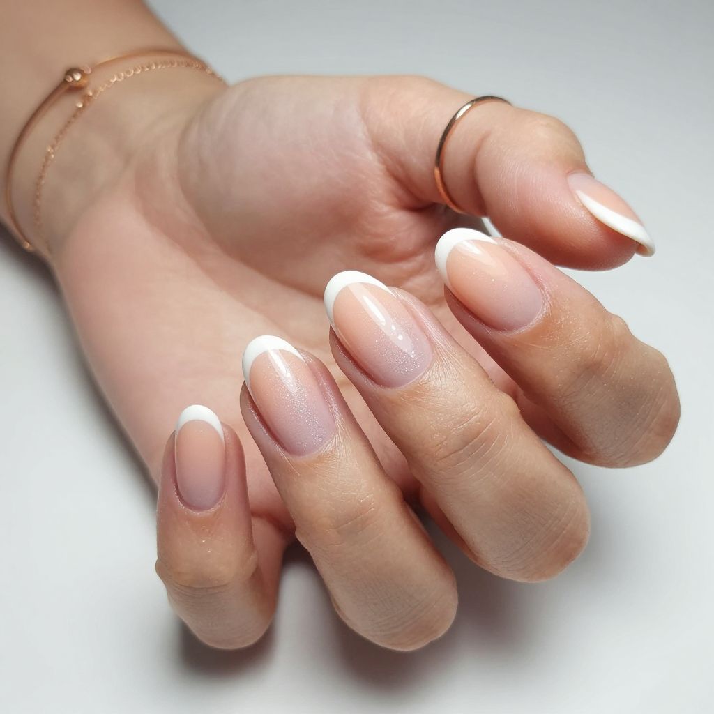 Peachy Nude To White Ombre With Glitter