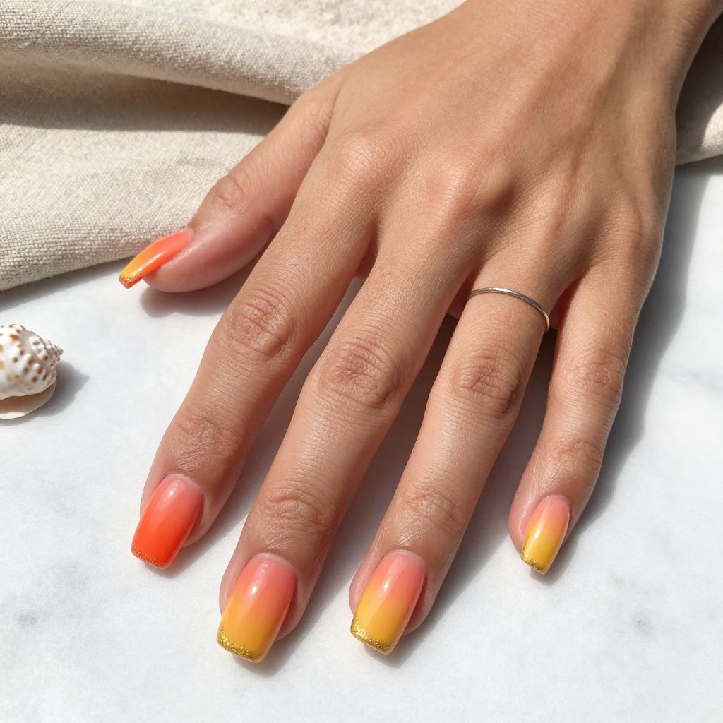 Sunset Ombre Square Nails