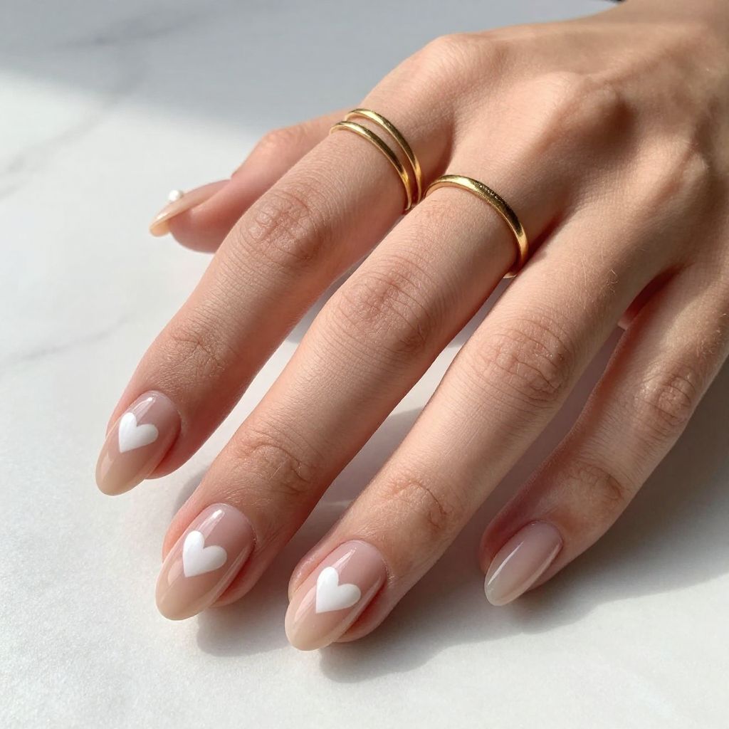 Glossy Nude With Tiny White Hearts