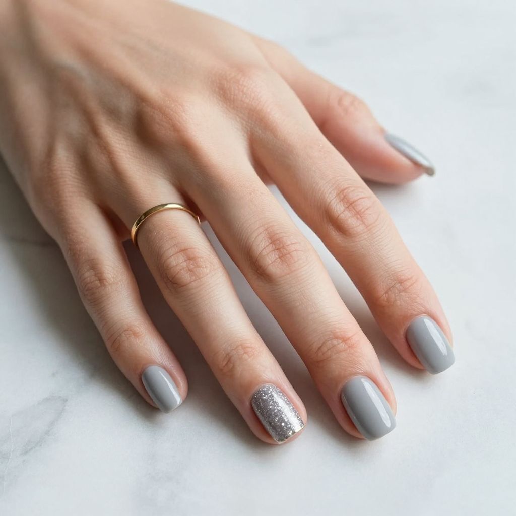 Soft Gray Acrylics With Silver Sparkle