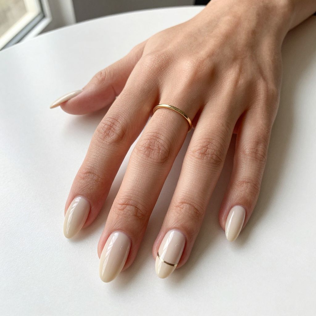 Creamy Beige Nails With A Single Line Detail