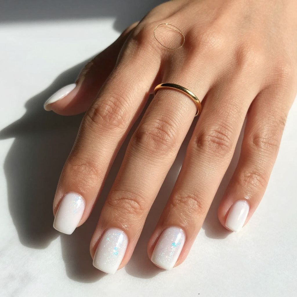 Clean White Nails With Barely There Glitter