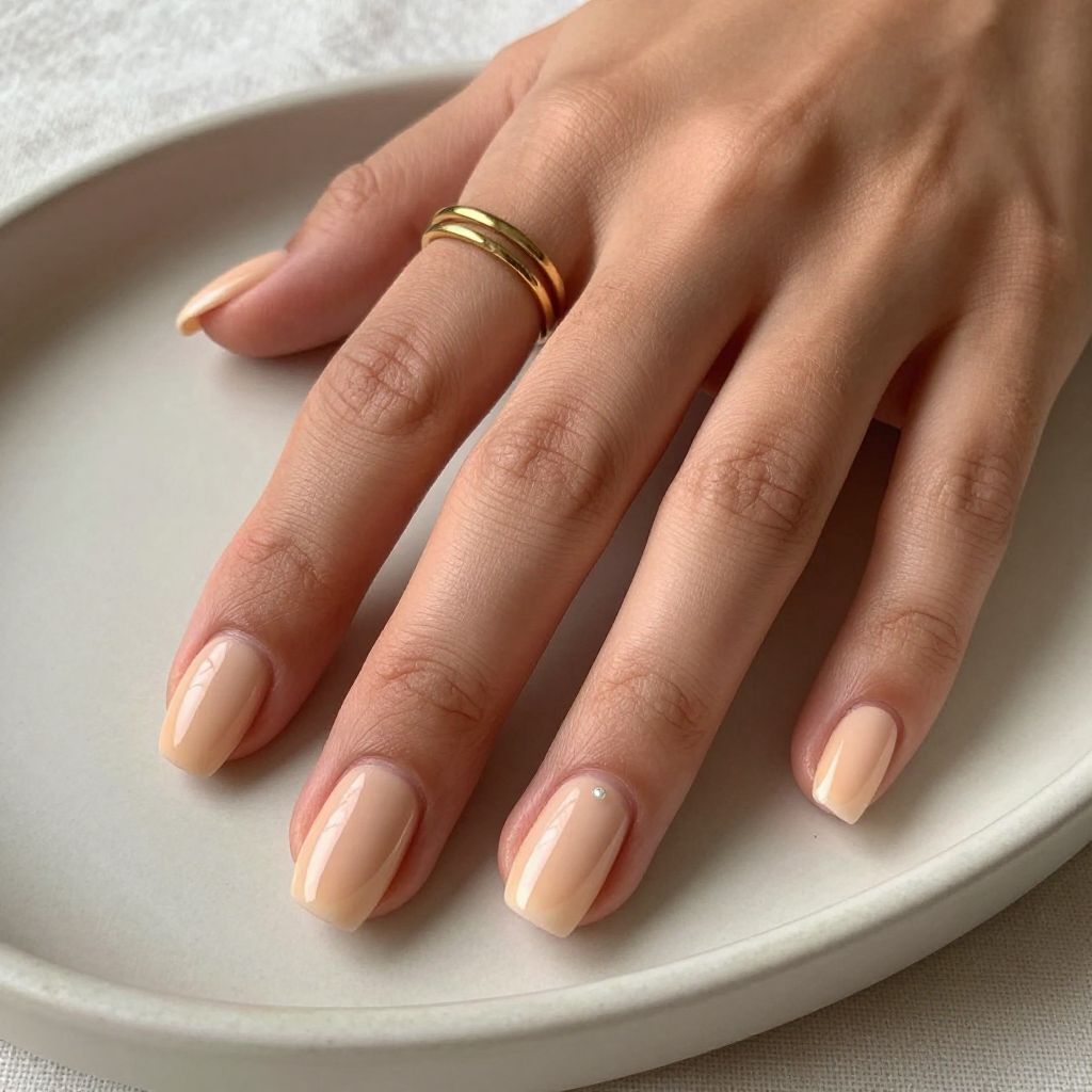 Short Peachy Beige Squoval Nails