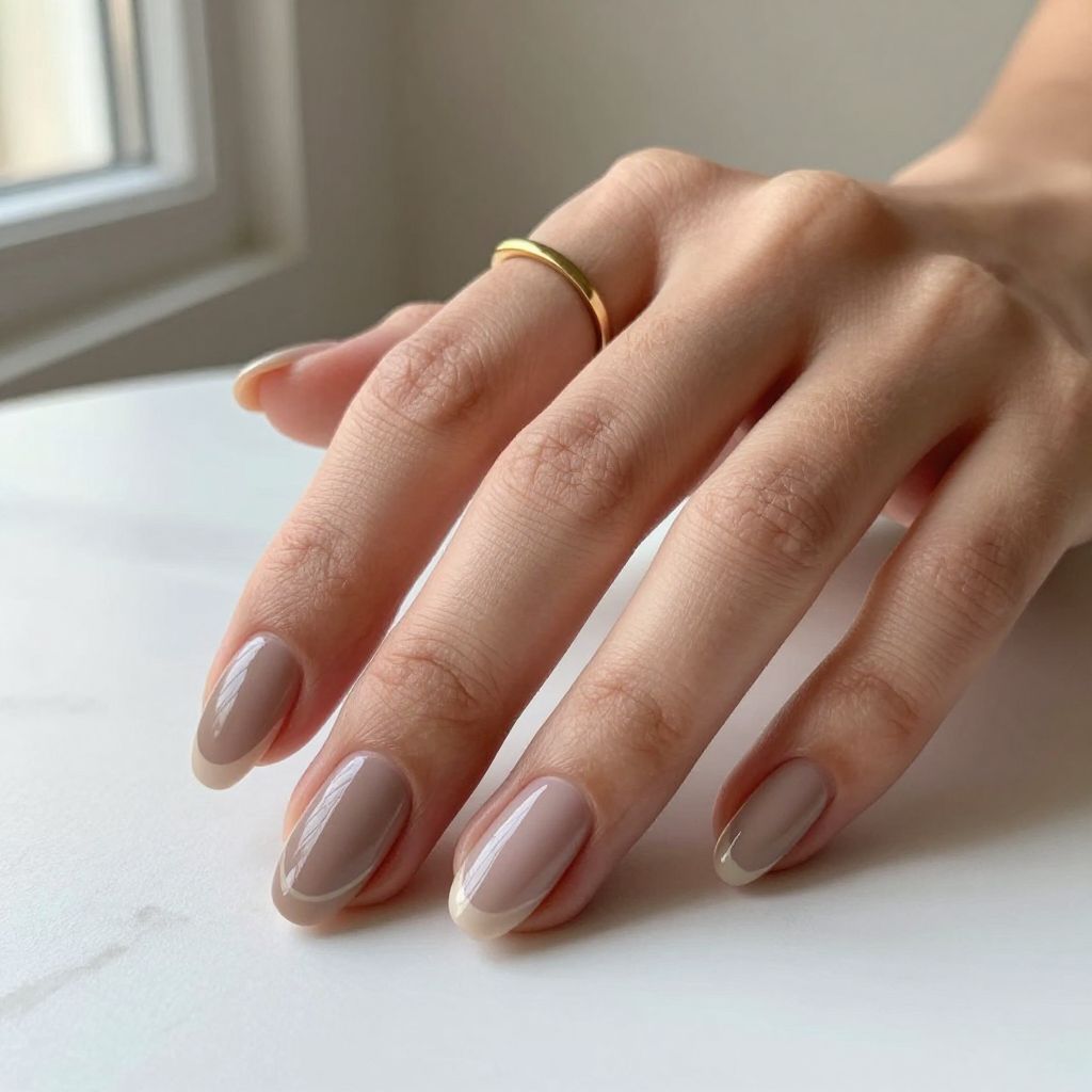 Taupe Acrylic Nails With Negative Space