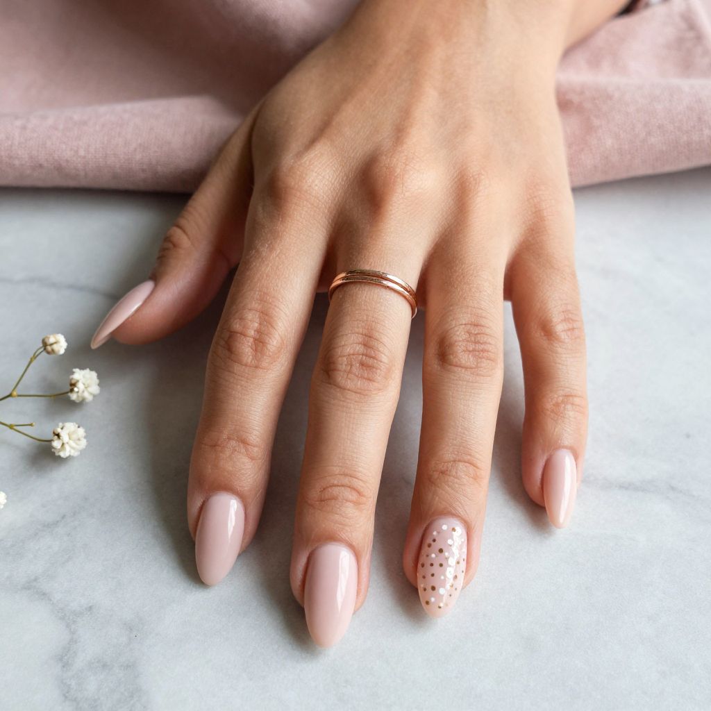 Pale Blush Nails With Micro Dots