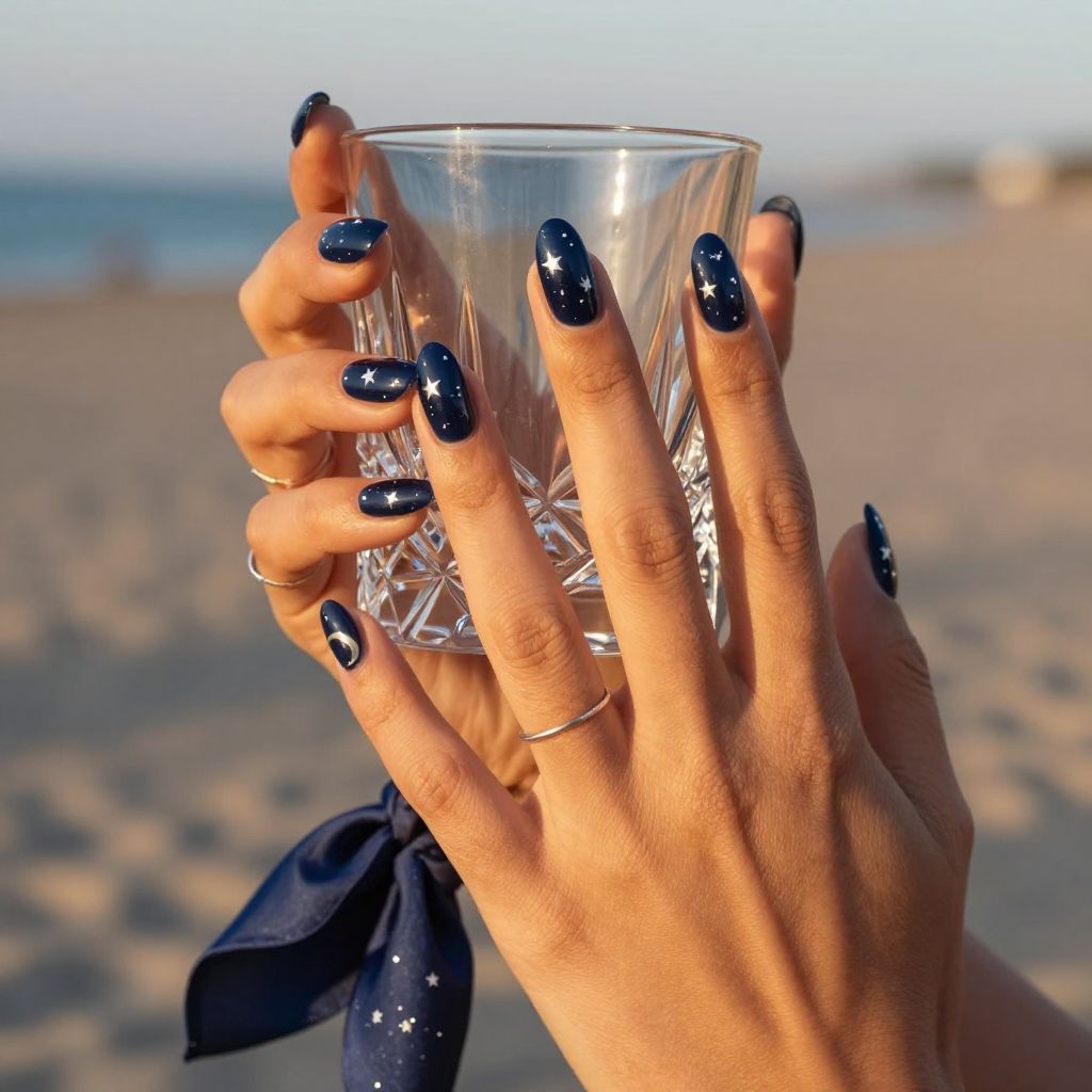 Vacation Nail Ideas - Navy Starry Night