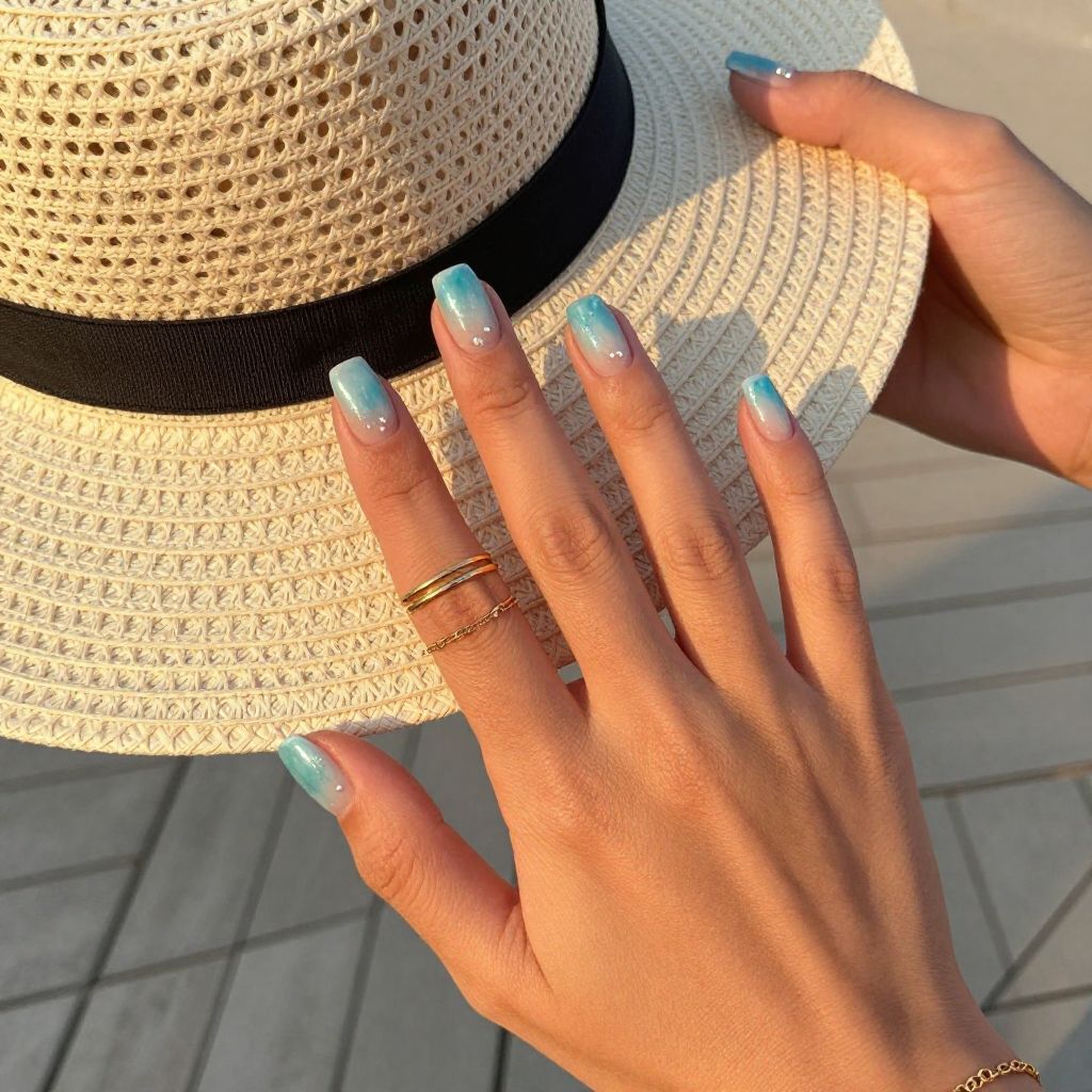 Vacation Nail Ideas - Sea Glass Blue Nails