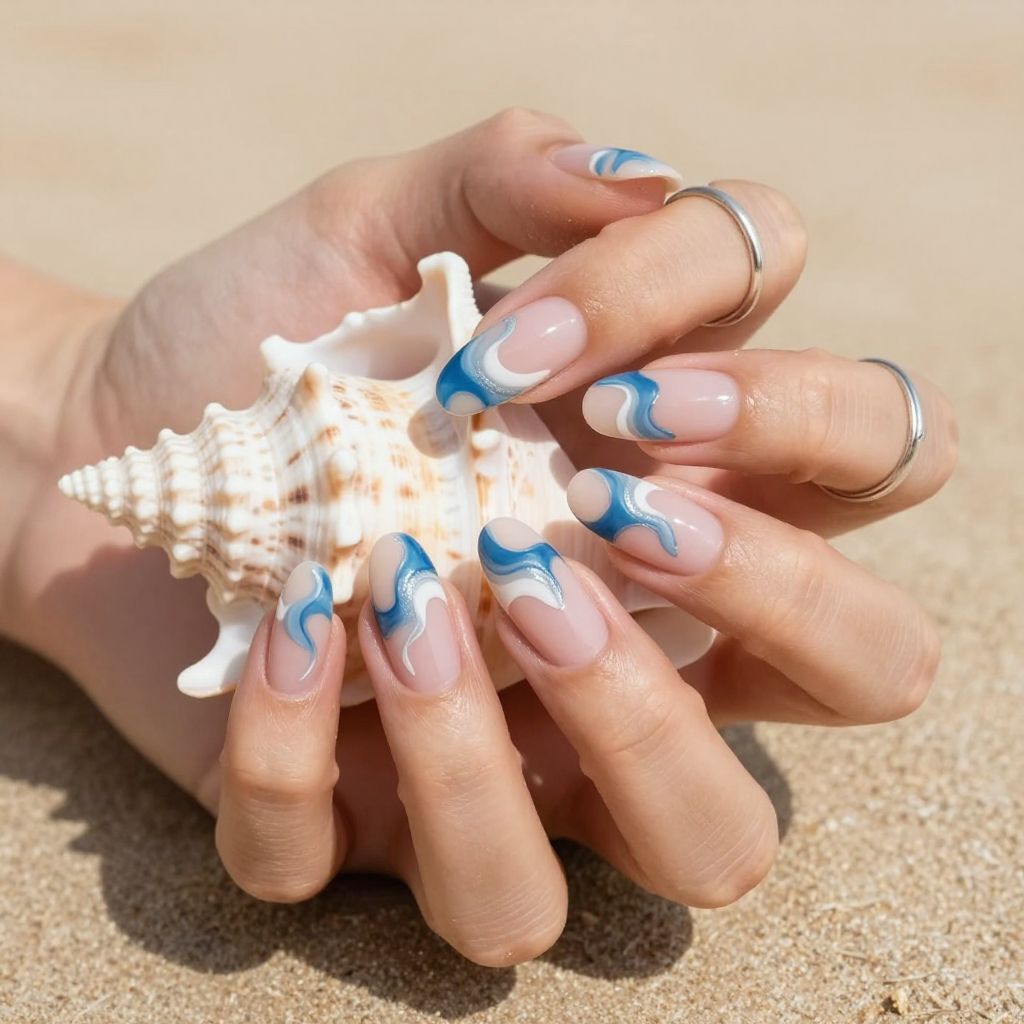 Vacation Nail Ideas - Ocean Wave Tips