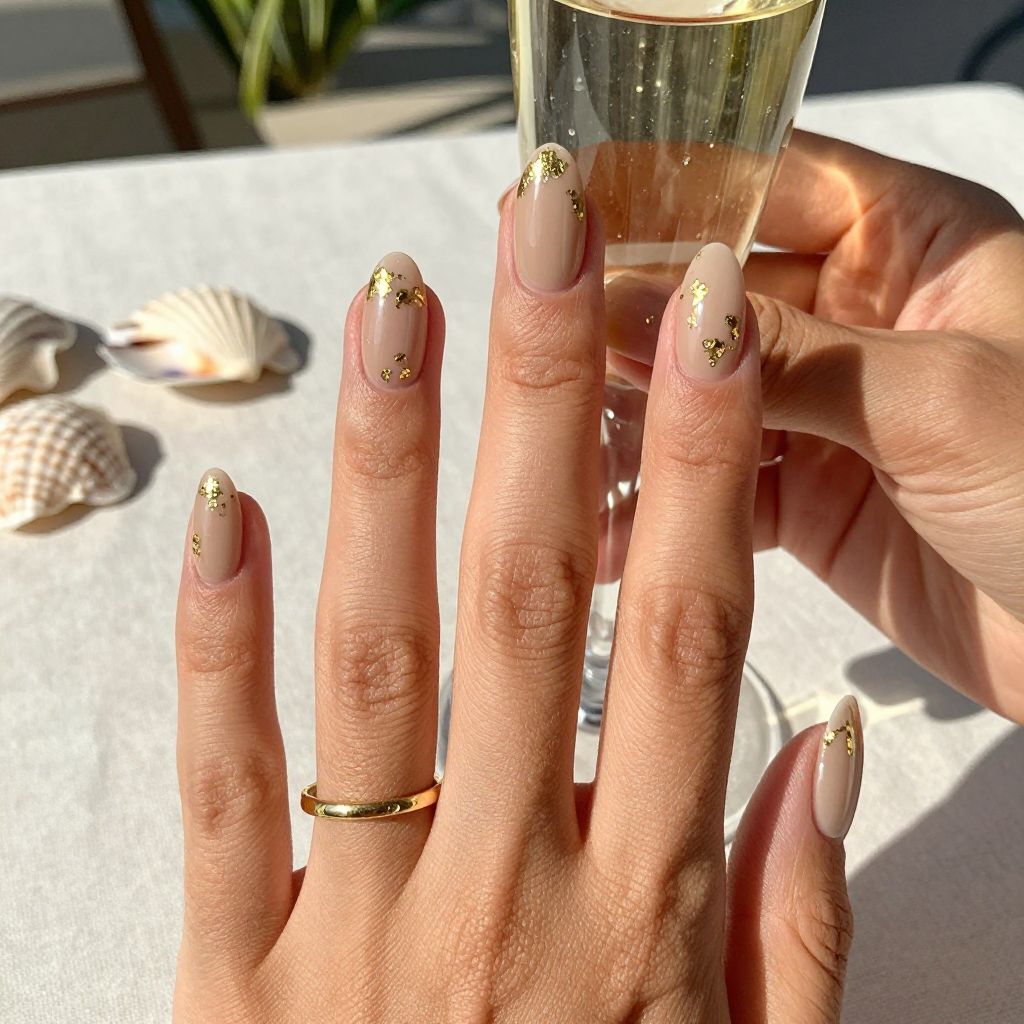 Vacation Nail Ideas - Gold Foil Resort Nude