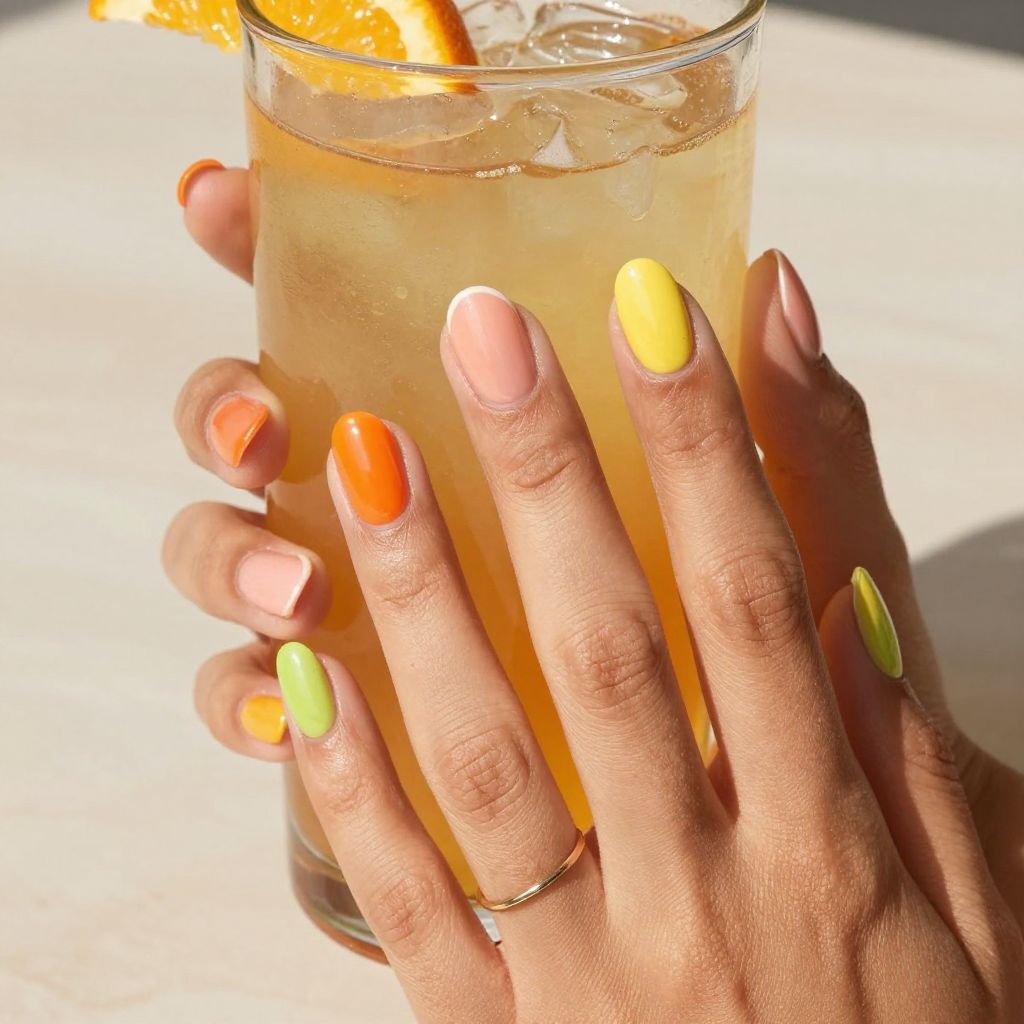 Vacation Nail Ideas - Citrus Pop Shorties